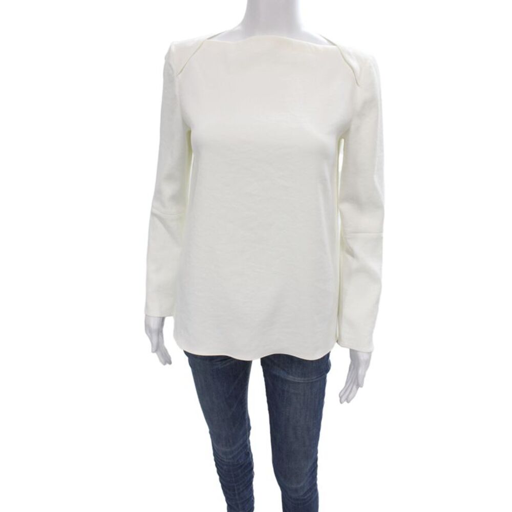 Tibi Women Basic White Boat Neck Long Sleeve Blouse Size 0